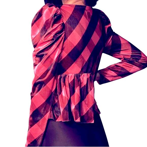 NWT ANTHROPOLOGIE MAEVE velvet babydoll top pink plaid L - Picture 4 of 11